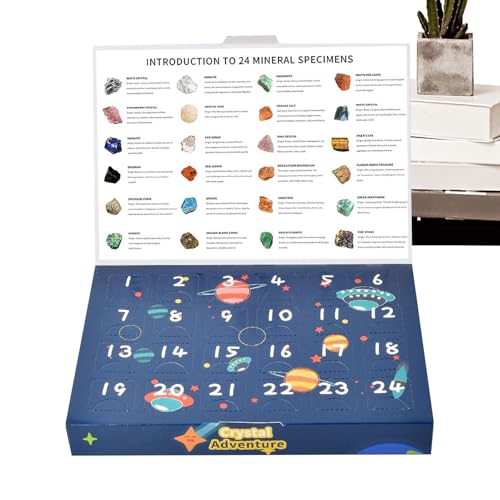 Calendrier de compte à rebours de 24 jours - Kit de découverte de géologie - Calendrier de l'Avent de vacances - Boîte de collection Mineral Rock - Coffret cadeau en cristal - Objet de collection