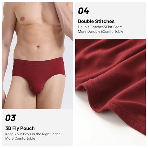BAMBOO COOL Men's Underwear Briefs Fabric Covered Waistband Underwear Breathable Briefs with 3D Pouch Tagless Panties for Men3