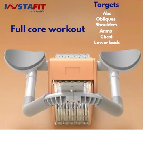 Image of INSTAFIT Automatic Rebound Ab Roller with Elbow Support, Timer, Calorie Counter, Mobile Holder, Dual Non-Slip Wheels, Knee Pad, Orange (2)