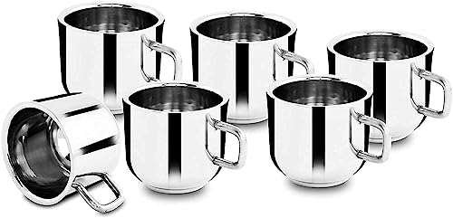 Whopperindia Coffee Cup Espresso Cup Mug Set Of 6 Double Wall Stainless Steel Tea Cups, Reusable & Dishwasher Safe #TOP5