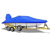 Boat Cover with Motor Cover, Waterproof Coating Universal Cover for 17-19ft V/Tri-Hull,Bass Tracker(Not Included Fast Drainage Kits),Blue