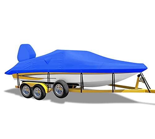 Boat Cover with Motor Cover, Waterproof Coating Universal Cover for 17-19ft V/Tri-Hull,Bass Tracker(Not Included Fast Drainage Kits),Blue