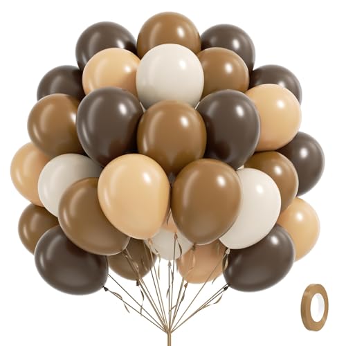 60pcs Brown Balloons 12inch with Dark Brown Coffee Nude Sand White Balloons for Boho Neutral Cowboy Baby Shower Birthday Party Decorations