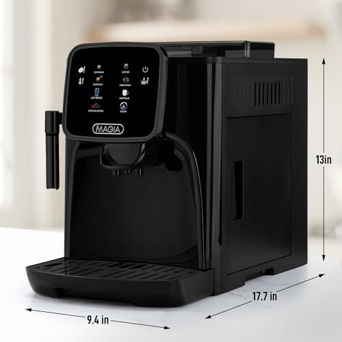 Image of Zulay Kitchen Magia Clasica Automatic Espresso Machine with Built-In Grinder, Touch Panel Coffee Maker, Steam Wand Milk Frother, Adjustable Strength, Self-Cleaning, Black (13 inch x 17.7 inch x 9.4 inch)