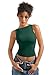SUUKSESS Women Double Lined Sleeveless Going Out Basic Tank Tops Ruched Summer Casual T Shirts ((Deep Green,Small)