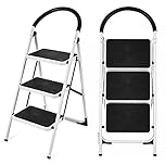 Costway 3 Step Ladder, Folding Step Stool Stepladders W/Widen Pedal, Portable Step Ladder for Home and Kitchen Use, 150KG Weight Capacity, White (3-Step)