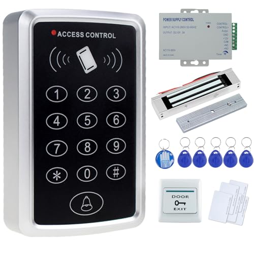 OBO HANDS Kit Completo Completo para Sistema de Control de Acceso a la Puerta Lector de Tarjeta T11 + Cerradura Magnética 180KG + Fuente de Alimentación + Botón de Salida + Tarjetas de Identificación