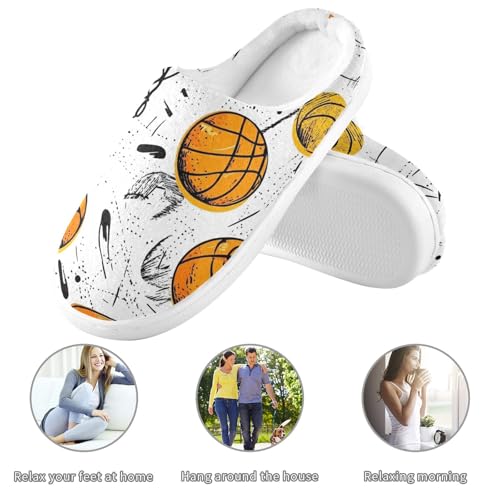 JUNZAN Cartoon Basketballs Cotton Slippers for Men Washable Memory Foam Bedroom Shoes for Hotel Birthday Presents 6-73