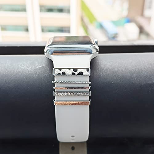 Image of 5Pcs Charms for Apple Watch band 41mm 45mm 40mm 44mm 38mm 42mm 46mm 49mm Women,Diamond+Metal Jewelry Decorative Ring For iWatch series 11 10 9 8 7 6 5 4 se 3 /2,Galaxy watch 7 /6 /5 /4,Strap Accessories