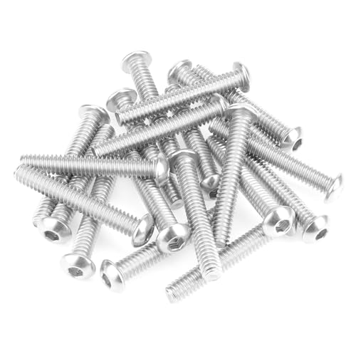 Image of 20 Pieces 1 /4-20 x 1-5 /8 inch Button Head Socket Cap Screws Bolts, HELIFOUNER 304 Stainless Steel (18-8) Screws, Bright Finish, Fully Threaded