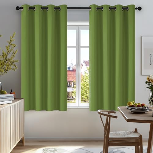 Image of Deconovo Curtains Green Super Soft Solid Thermal Insulated Eyelet Bedroom Blackout Curtains for Boys 46 x 54 Inch Green 1 Pair