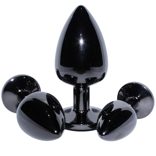 Plug Anal Aluminium pour Homme et Femme – Kit Débutant pour Couple – Stimulation Prostate et Anus – Sex Toy Discret et Élégant – Kit 3 plug - Couleur noir - P.O The Pleasure Objective