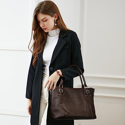 Image of HESHE Leather Purses and Handbag for Women Shoulder Bag Tote Top Handle Bag | Genuine Designer Large Capcity Hobo Crossbody Satchel Travel Work Ladies Zippered Ladies Daily Bag Adjustable Long Strap