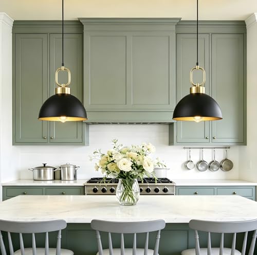 Image of 2 Pack Black Pendant Lights Kitchen Island, 10.2'' Dome Pendant Lighting