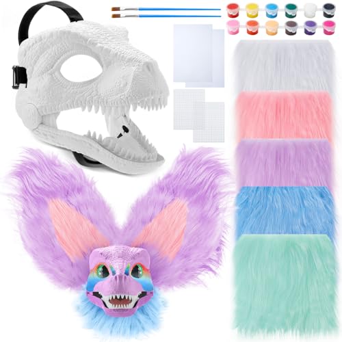 Seenelling 13 Pcs DIY Dino Mask Kit Hard Plastic Dinosaur Mask Furry Therian Dino Costume Kit Animal Dinosaur Party Costume(Cute Color)
