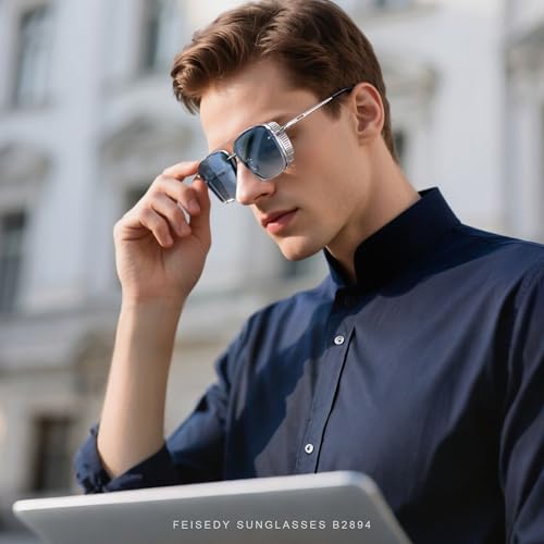 Image of FEISEDY Sunglasses Mens Women Vintage Pilot Square Trendy Metal Steampunk Fishing Driving Sun Glasses B2894