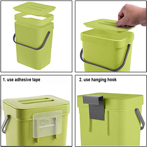 Lalastar Food Waste Basket Bin For Kitchen, Small Countertop Compost Bin With Lid, Odor-Free Food Scrap Container, Wall Mounted Garbage Can, 3L/0.8 Gal, Green #TOP5