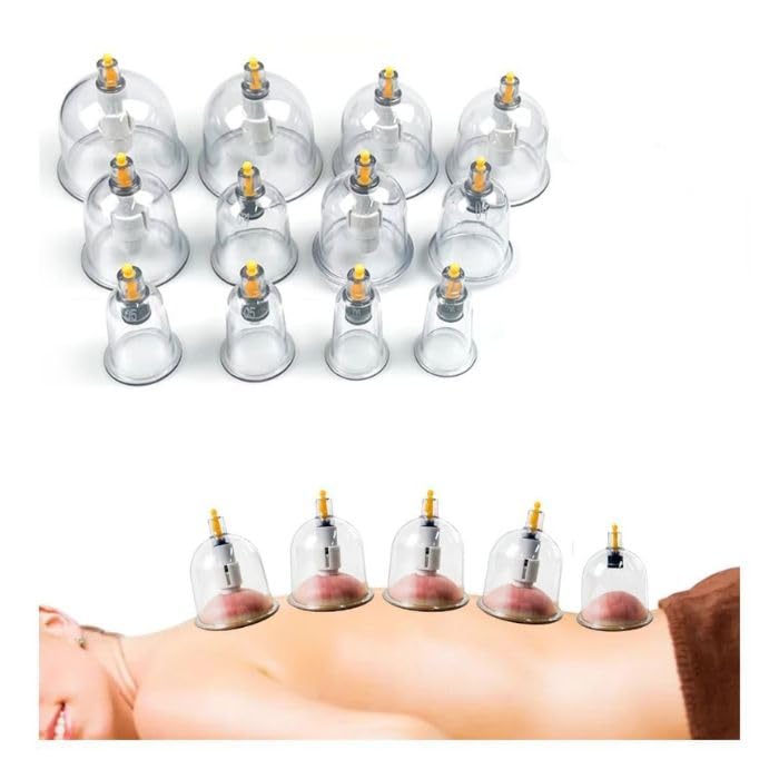 Scholazs professional quality ONLY CUPS HIJAMA 12 Cupping Cups Bio Magnetic Traditional Therapy Cupping Set Household Pull Out Cupping Kit/Chinese Massage Medical Cupping Set Suction Acupuncture (Only 12 pic Cup)