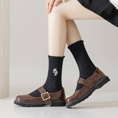 Mcool Mary Women's Socks, Casual Ankle Breathable Cool Knit Cotton Cute Crew Frilly Sock for Women 6 Pairs4