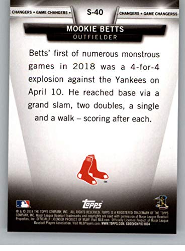 2018 Topps Update Salute #S-40 Mookie Betts Boston Red Sox Official MLB Baseball Trading Card