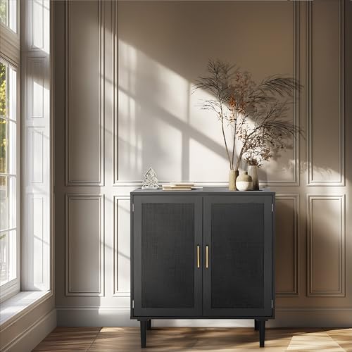 image for Finnhomy Sideboard Buffet Kitchen Storage Cabinet with Black Painted R