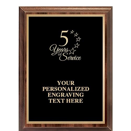 Crown Awards 5 Years of Service, Classic Wood Plaque, 8 x 10 Custom Engraved Trophy Plaque Award