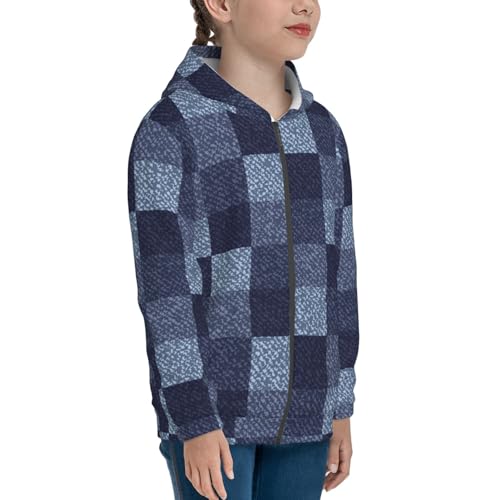 Blue Gingham Buffalo Check Kids Pullover Hoodies Boys Zip Up Sweatshirts Girls Athletic Clothes with Pocket4