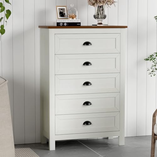 HOUROM Farmhouse 5 Drawer Dresser for Bedroom, 47" Tall Dresser