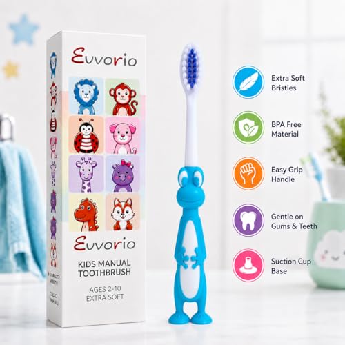 Image of Toothbrush for Kids with Ultra Soft Bristles for Oral Cleaning, Suitable For 2-12 Years Toddlers, Dinosaur Design, Blue, Pack of 1