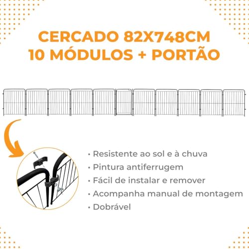 Utility Pet & Lar, Cercado Cachorro Cães Pet Cercadinho 10 Módulos 82 cm Altura Cor:Preto