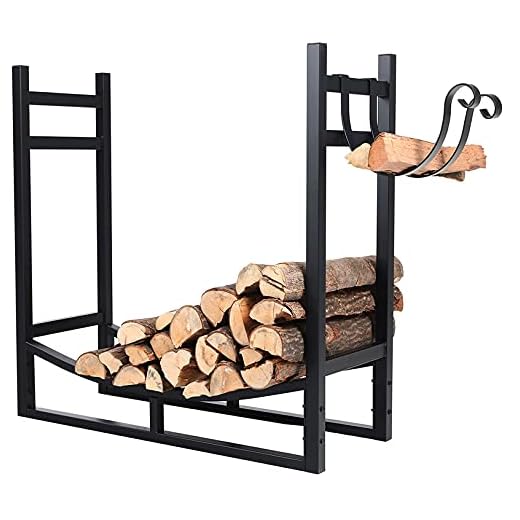 PHI VILLA Heavy Duty Firewood Racks Indoor/Outdoor Log Rack with Kindling Holder, 30 Inches Tall, Black