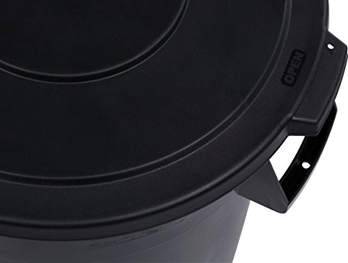 Image of Carlisle FoodService Products CFS 34103303 Bronco Round Waste Container Lid, 22.5 inch Length, 22.5 inch Width, 2.13 inch Height, Polyethylene (LLDPE), Black, 32 gal (Pack of 4)