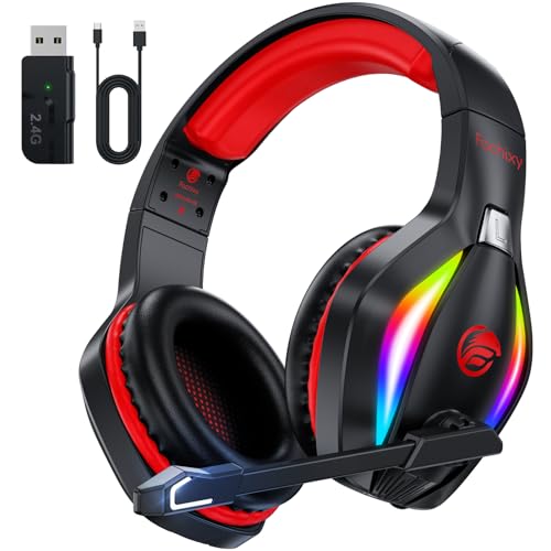 Fachixy FC-100 - Auriculares inalámbricos para juegos para PS5, PS4, PC, auriculares para juegos con audio sin pérdidas y batería de 50 horas de duración, auriculares para jugadores con micrófono para