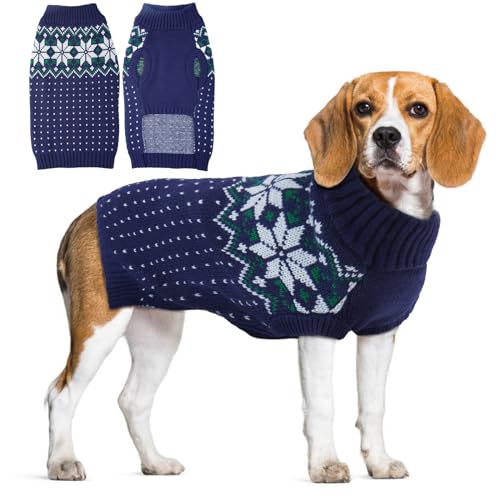 KATZINST Camisola para cães, camisola de Natal para cães, forro polar para cães com estampado de floco de neve, camisola para cães grandes para Labrador Jack Russell Weimar, azul XL