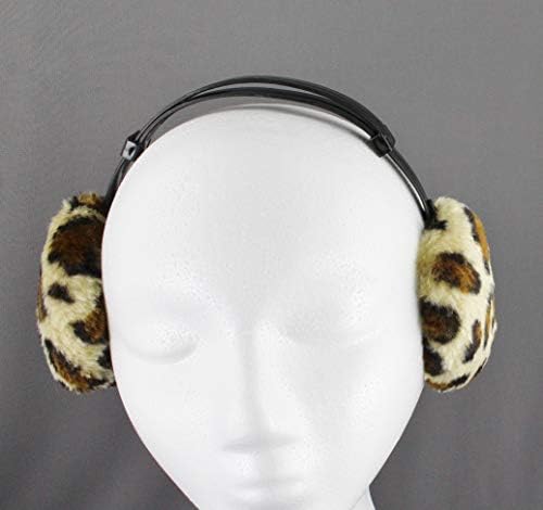 Brown Black cheetah leopard print faux fur furry ear muffs warmers fold ...
