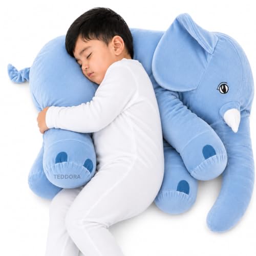 Image of Big Jumbo Elephant Soft Toy for Kids Girls Boys,Sky Blue,Big cushionAnimal Plush Stuffed Baby Teddy Gift Birthday, 60 cm