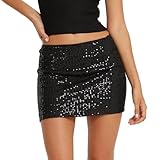 Womens Sequin Skirt Trendy Sparkle Glitter Shiny Miniskirts Rave Party Clubwear Outfit Clothes (Black, S)