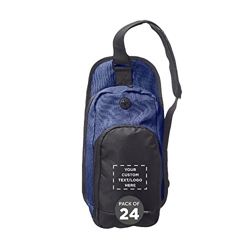 DISCOUNT PROMOS Custom O Valley Crossbody Shoulder Bag Set of 24, Personalized Bulk Pack - Bring Everywhere You Go, Perfect for Travellers and Great for Everyday Use - Blue
