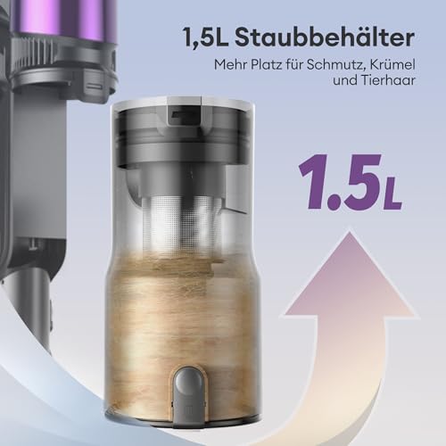 Ultenic U20 Akku Staubsauger, 55000Pa/ 600W/60Min Staubsauger Kabellos Mit Selbststehendes Design, Flexibles Biegegelenk, GreenEye-Technologie, Anti-Tangle Bodenbürste für Hartböden Teppiche Tierhaare - 10