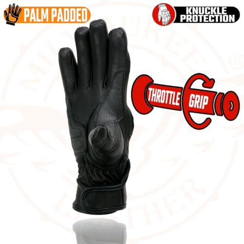 Image of Milwaukee Leather Men's Premium Leather Motorcycle Racing Gloves - Hand Protection, Gel Palm, Adjustable Fit - Medium