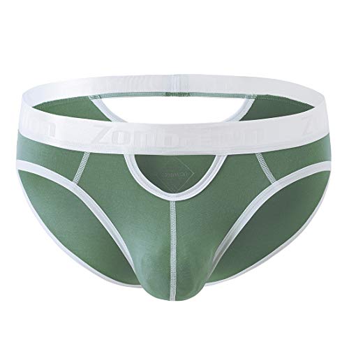 ZONBAILON Sexy Underwear for Men Silk Bulge Pouch Briefs Open Front String Bikini Panties Pack Pea-green M