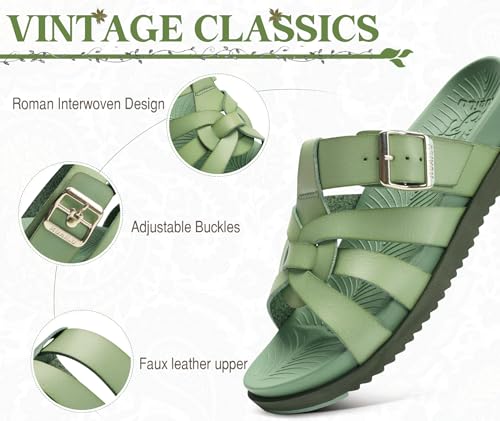 Image of KuaiLu Gladiator Sandals for Women with Comfortable Arch Support Summer Beach Walking Fisherman Slides Boho Outfits Flats Slip on Cushion Shoes Indoor Outdoor