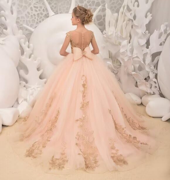 Flower Girl Dresses Tulle Princess Pageant Dress Lace Appliques Kids Party Prom Ball Gowns with Bow-Knot2
