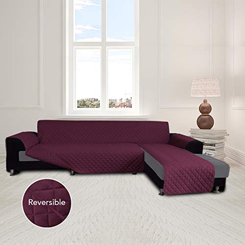 Image of Easy-Going Sofa Slipcover L Shape Sofa Cover Sectional Couch Cover Chaise Lounge Slip Cover Reversible Sofa Cover Furniture Protector Cover for Pets Kids Children Dog Cat (X-Large,Wine /Wine)
