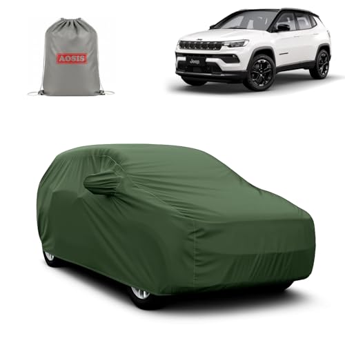Image of AOSIS 'Waterproof' Car Cover Compatible with Jeep Compass Limited /Sport /Sandstorm /Longitude /Trail Edition /Model-S 300 GSM Uly Coated Thick Fabric 4X4, Adjustable Belt Buckle, Elastic Grip