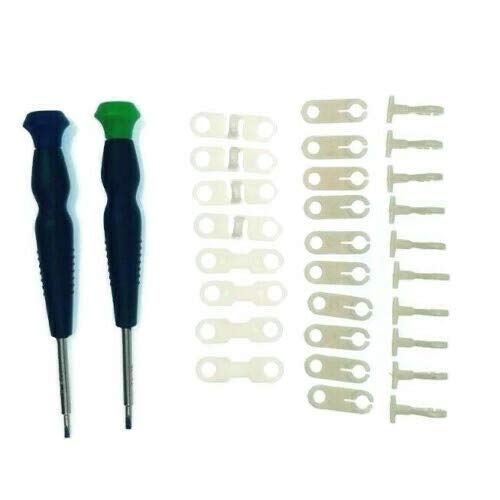 ATKTT1 Toy Train Tool and Repair Set. Hook, eye, and battery tender replacement parts for Thomas Trackmaster and Tomy Trains. 2 Triangle Screwdrivers