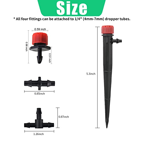 Zejun Adjustable Drip Irrigation Emitters, 120 Pcs Drip Irrigation Parts Kit For 1/4 Inch Tube, 360 Degree Irrigation Sprinklers With Stake & Barbed Tube Coupling & Tees For Drip Irrigation System #TOP5