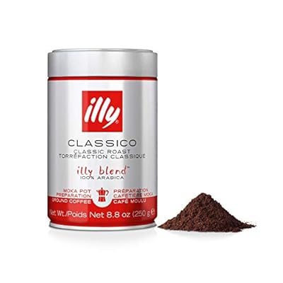 Illy Coffee, Classico Ground Coffee for Moka Pots, Medium Roast, 100% Arabica Coffee Beans, 250 g