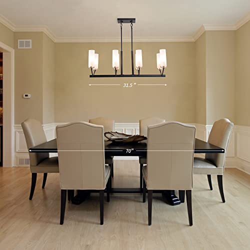 Phosant Lighting Black Gold Chandelier, 8-Light Modern Farmhouse Chandelier For Dining Room, 31.5" Linear Island Lights For Kitchen, Frosted Glass Shades #TOP3