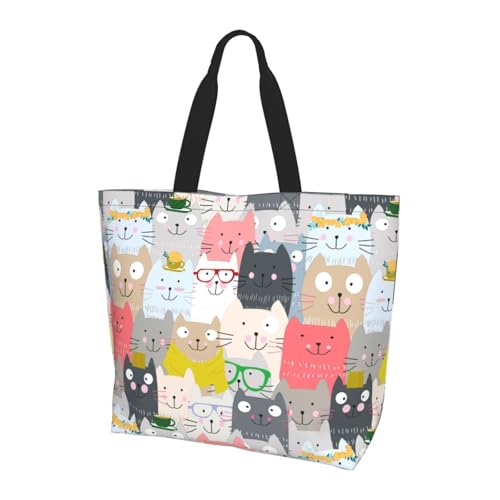 AZJOYLIFE Cute Cat Tote Bag Pockets - Funny Bag Gifts for